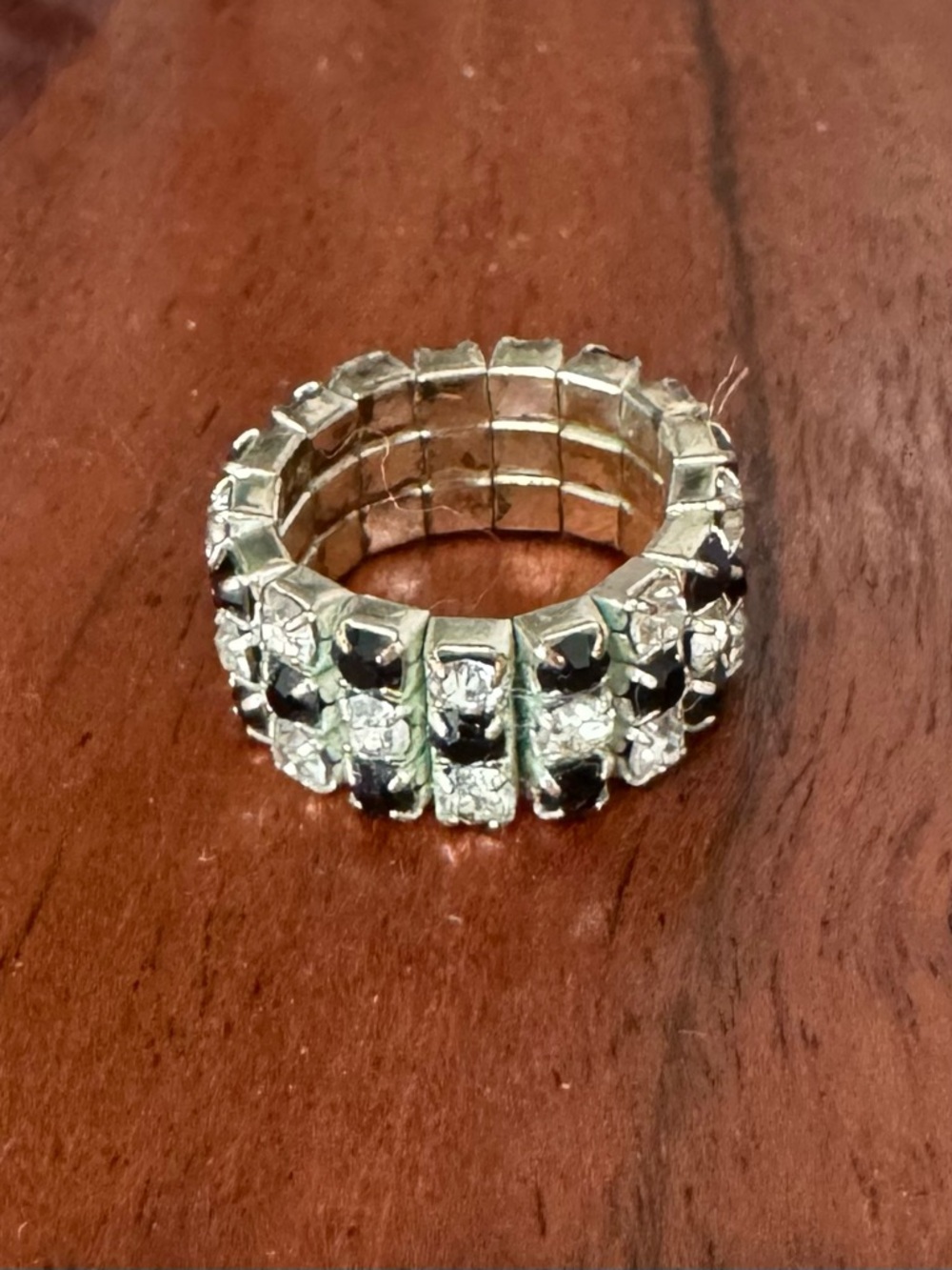 Silver-Tone Black Crystal Accent  Stretch Ring - Women Jewelry-size-OS